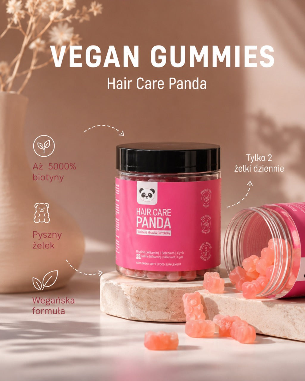 Hair Care Panda Vegan Gummies – wegańskie żelki z biotyną dla pięknych i mocnych  włosów